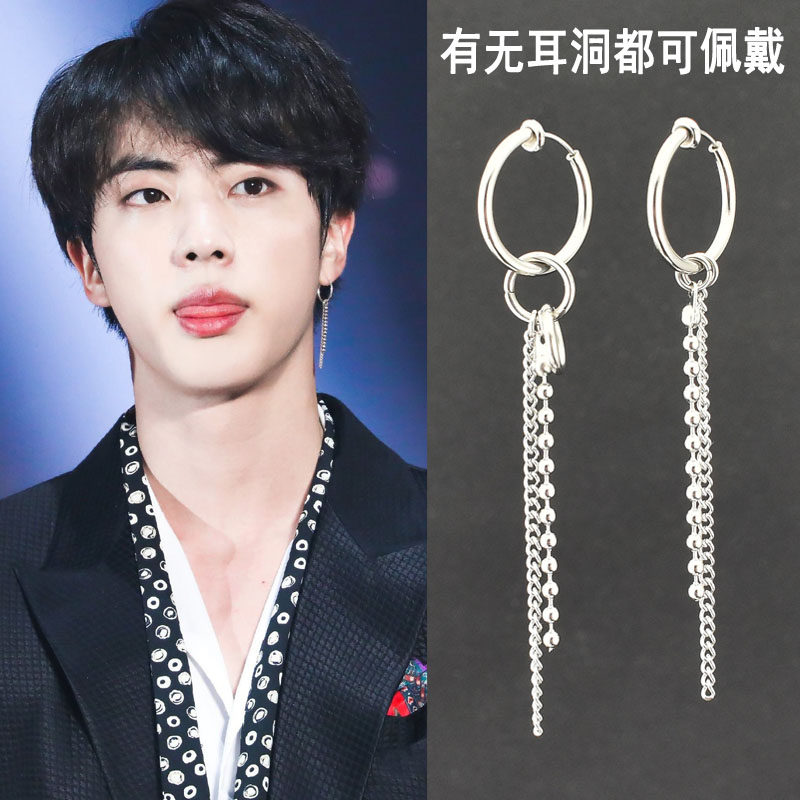 bt防弹少年团金硕珍同款耳环耳链男女长款流苏耳坠ins潮流耳夹