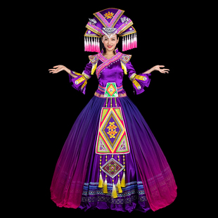 晴焱定制 夏上新 民族风 壮族服饰 刘三姐舞台套装 紫色系