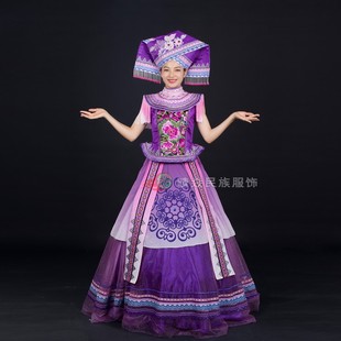 晴焱定制壮族民族服装紫色大裙摆盛装女装民族风走秀独唱表演服饰
