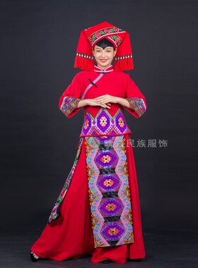 晴焱定制壮族民族服饰特色民族风红色飘逸刺绣长裙日常工作服女装
