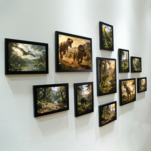 新款2026复古恐龙场景画侏罗纪动物装饰画霸王龙森林主题挂墙相框
