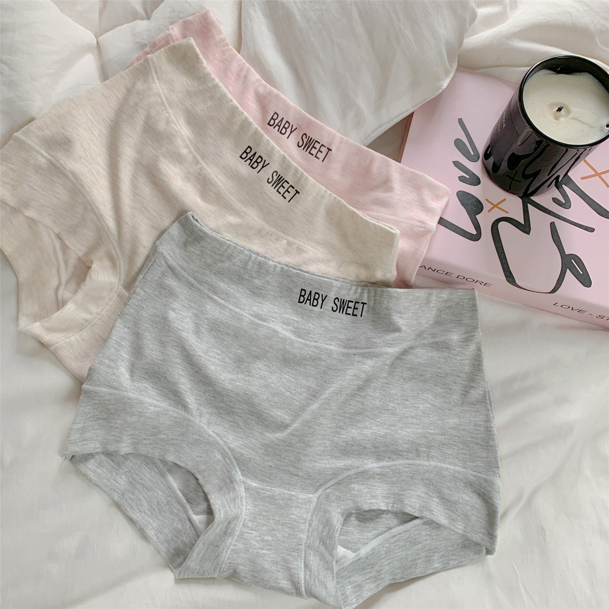 高腰收腹提臀女士四角全棉内裤女平角纯棉女生舒适2024新款甜美风