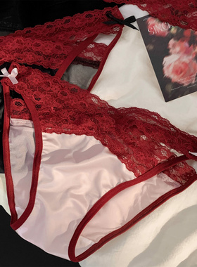 浪漫共鸣~法式红色蕾丝女士本命年低腰镂空内裤女2026属马高开叉