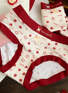 甜趣苹果~可爱撞色卡通印花本命年内裤女2026马年女士红色三角裤