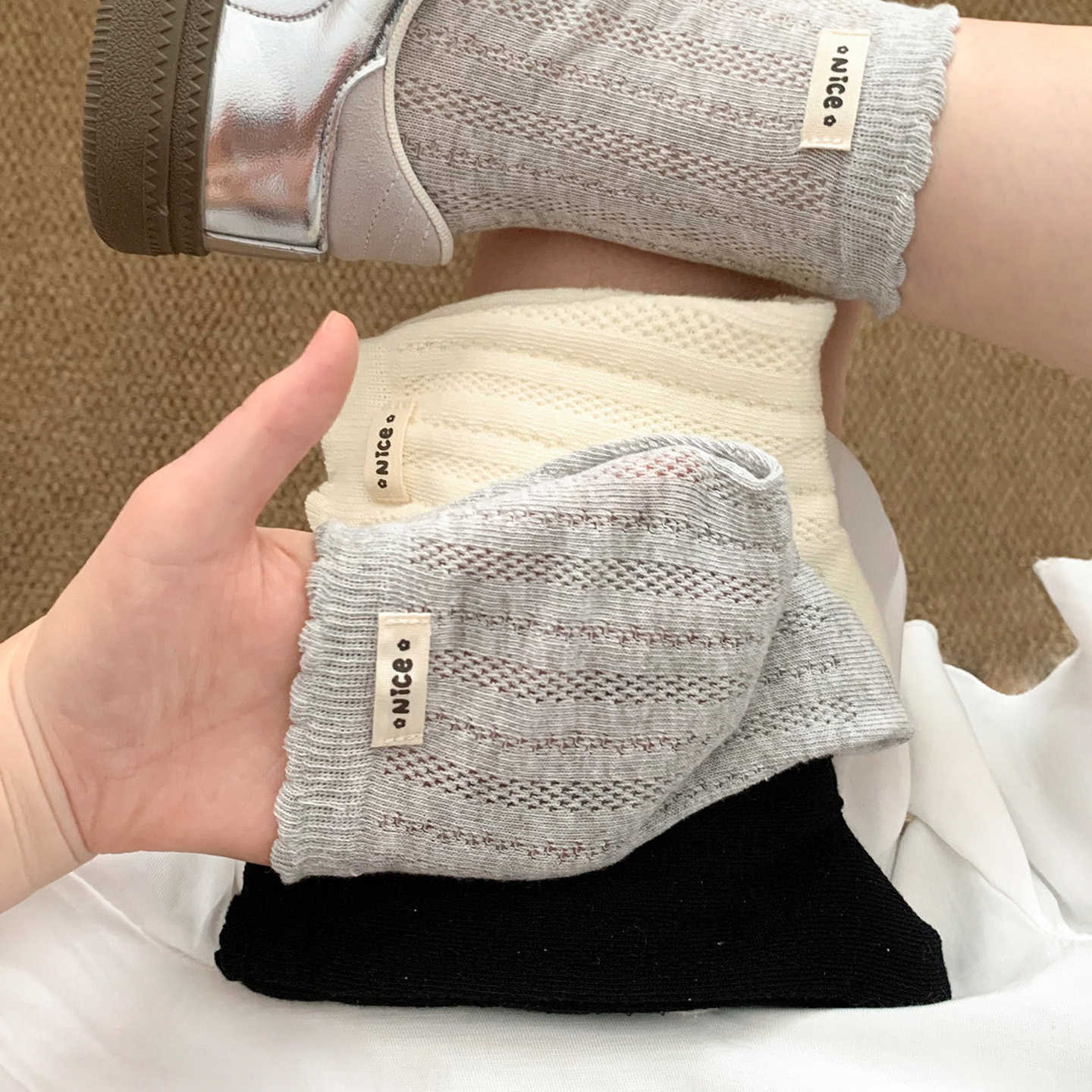格雷miu系高级配色日常百搭袜子