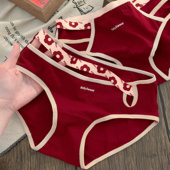 红运小红花 女士中腰三角裤 本命年红色女生内裤 女纯棉抗菌红内裤