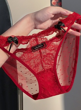 红韵蕾丝~性感镂空红色蕾丝高叉内裤女2026马年本命年女款三角裤