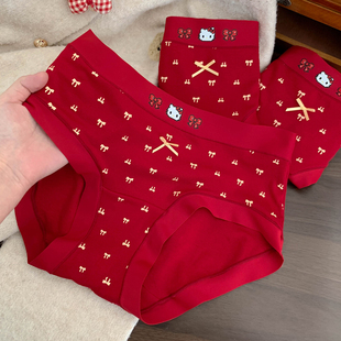 女士 女2026马年红色三角裤 红结萌喵 女生可爱10a级抗菌本命年内裤
