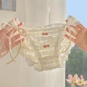 女2026新款 白茶梦蕾 日系女生纯欲风甜美蕾丝系带性感高开叉内裤