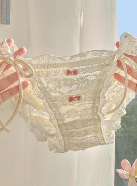 白茶梦蕾~日系女生纯欲风甜美蕾丝系带性感高开叉内裤女2026新款