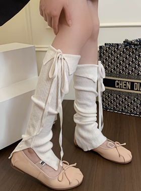 韩系女生百搭白色叠穿袜套芭蕾风灰色秋季透气绑带堆堆袜开叉腿套