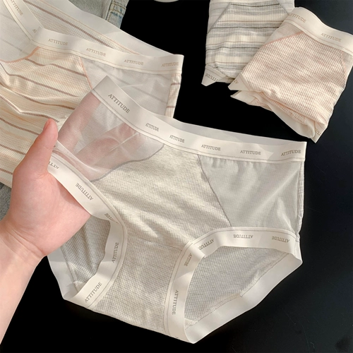 Ленивое время ~ 5A антибактериальные дамы без трассировки простых полосатого нижнего белья девушка тонкая сетчатая пряжа 2024 Новый хлопок