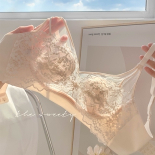 桃粉夭夭 兔耳朵蕾丝纯欲女士内衣大胸显小情调文胸女士胸罩 法式