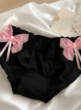 墨粉甜精~女士黑色蕾丝性感2026新款女生纯棉纯欲粉色镂空内裤女