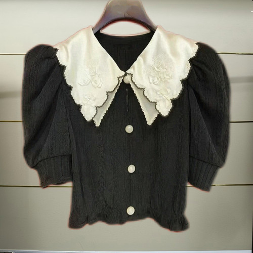 宁正品26夏绣花领珠饰针织上衣LF26X01ZM112-260