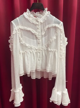 正品24秋荷叶边装饰金葱上衣LF24Q11SB311-240