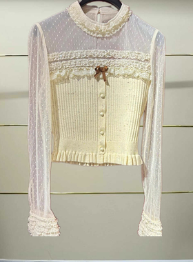 叁正品25秋荷叶边网纱拼接上衣LF25Q51SB159-250