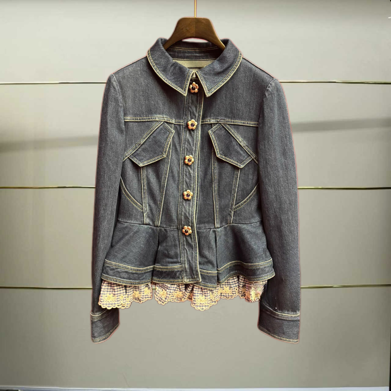 叁正品25秋格子花边牛仔外套FF25Q31NC199-250,女装/女士精品,T恤,淘宝优惠券,粉丝福利购,淘宝优惠卷