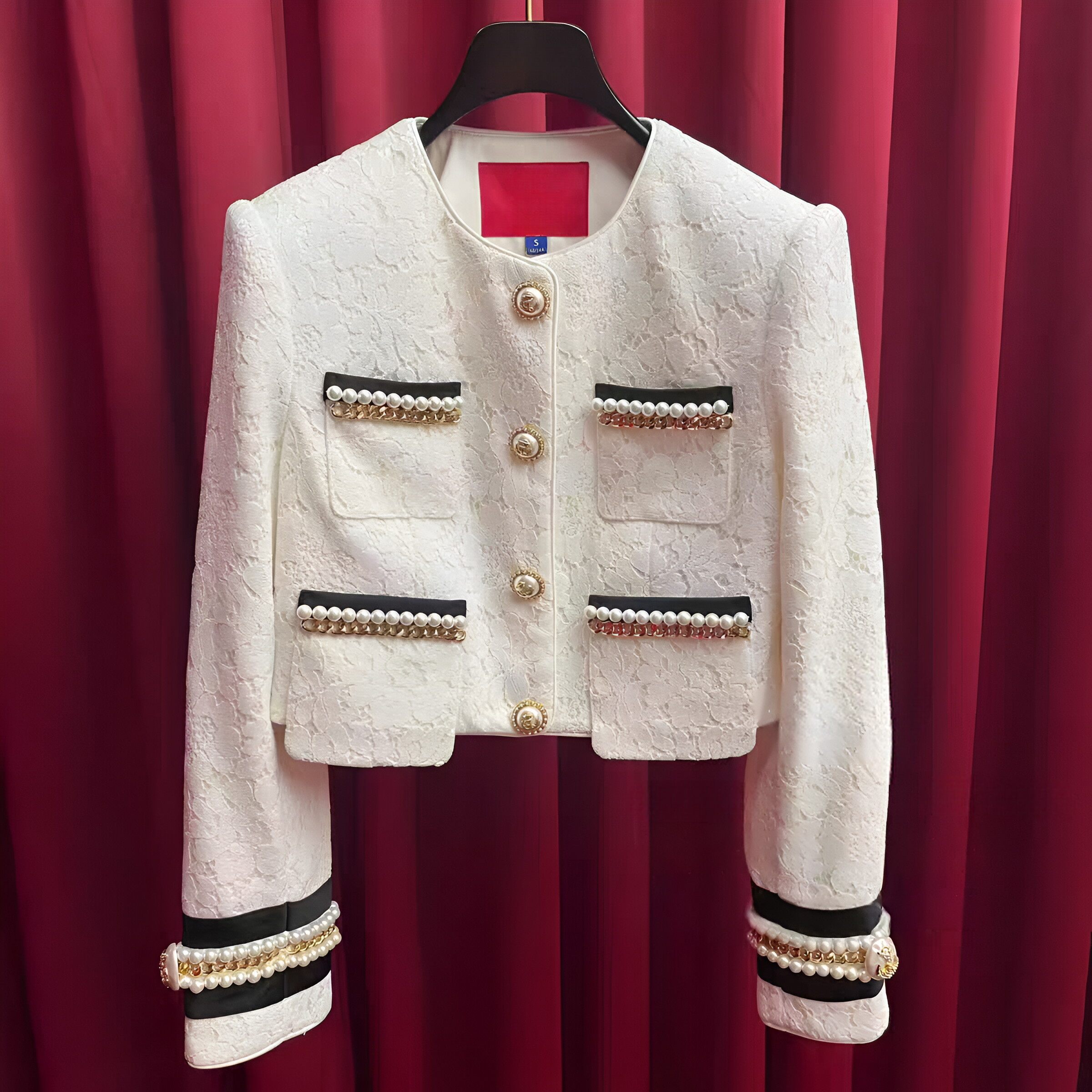 正品 24春珍珠链条蕾丝短外套LF24C31SC041-240,女装/女士精品,短外套,淘宝优惠券,粉丝福利购,淘宝优惠卷