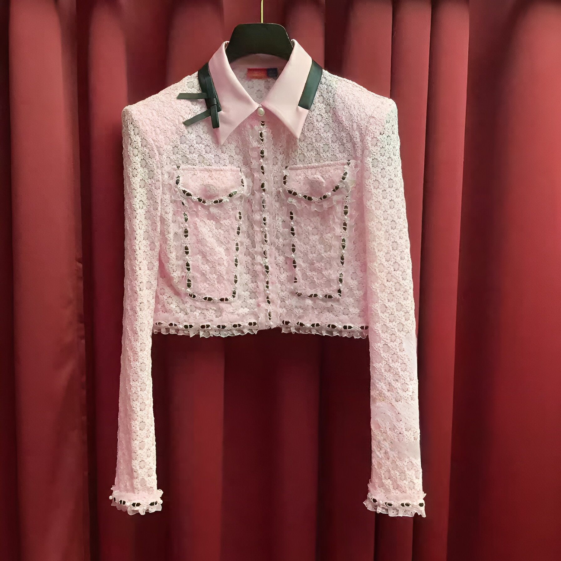 正品24春 蝴蝶结粉色蕾丝上衣LF24C21SB177-240,女装/女士精品,短外套,淘宝优惠券,粉丝福利购,淘宝优惠卷