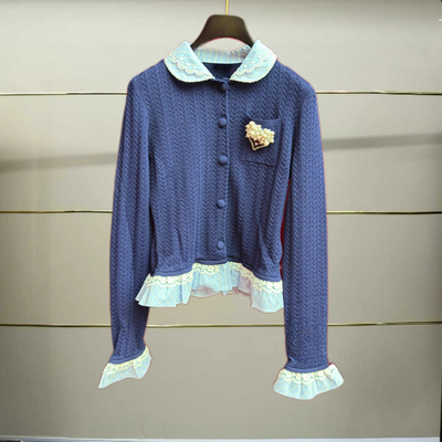 叁正品25秋娃娃领拼接针织开衫FF25Q11ZM231-250