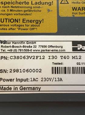 Parker Compax3伺服驱动器C3S063V2F12 I30 T40 M12
