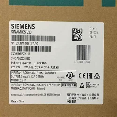 6SL3210-5BE13-7UV0 V20变频器 0.37KW 1P 6SL3210-5BE13-7UV0