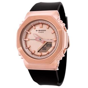 代购卡西欧女士腕表计时闹钟日期世界时玫瑰金防水树脂带钢壳