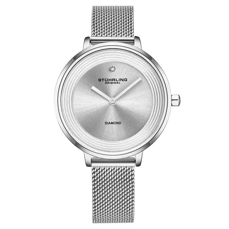 代购Stuhrling女士腕表计时夜光日期防刮金属钢带银色防水商务