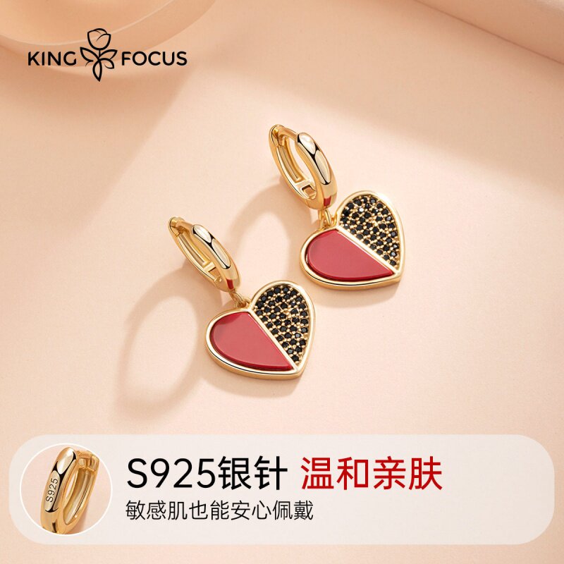 红色施华世洛奇过年耳环女2022年新款潮小众设计感2022耳饰女纯银