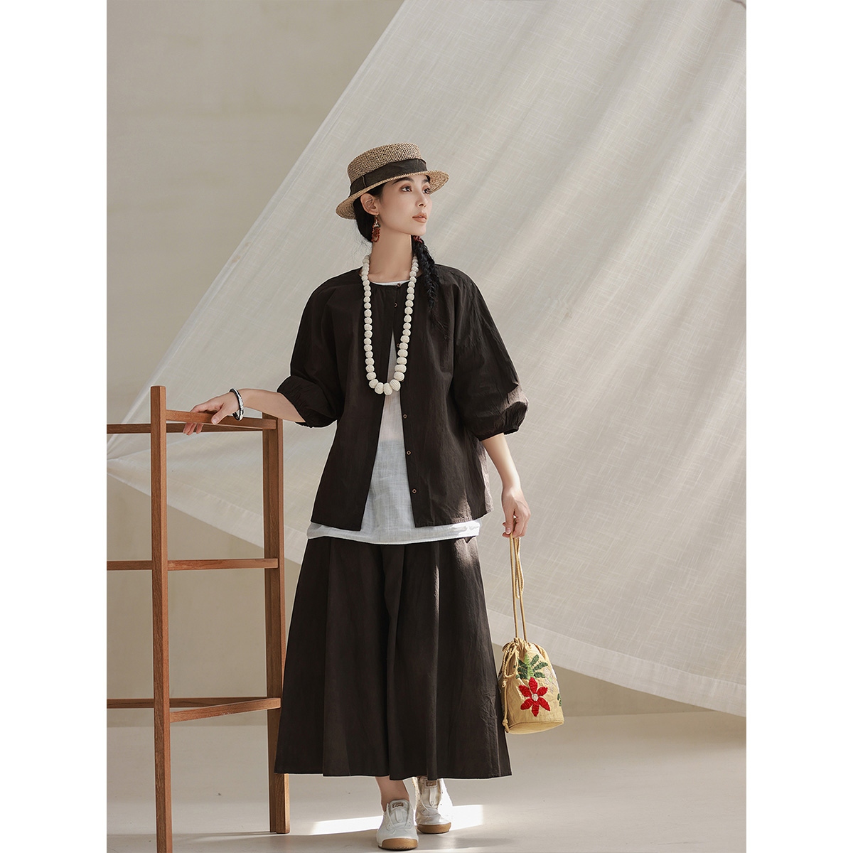 纯棉成衣泥染文艺复古套装