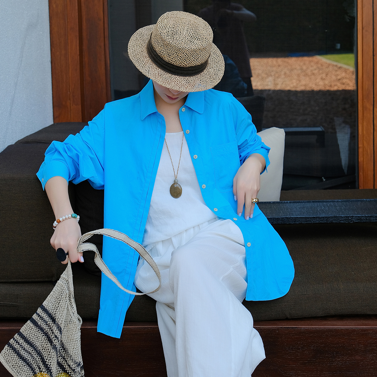 麻霖柞蚕丝棉高密平纹布休闲衬衫