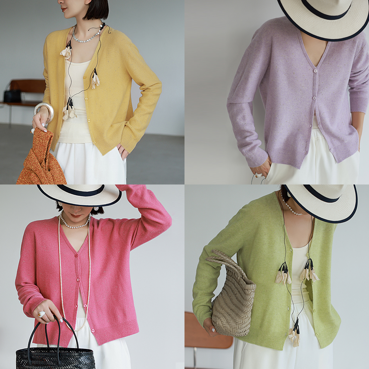 麻霖羊毛V领糖果色针织衫