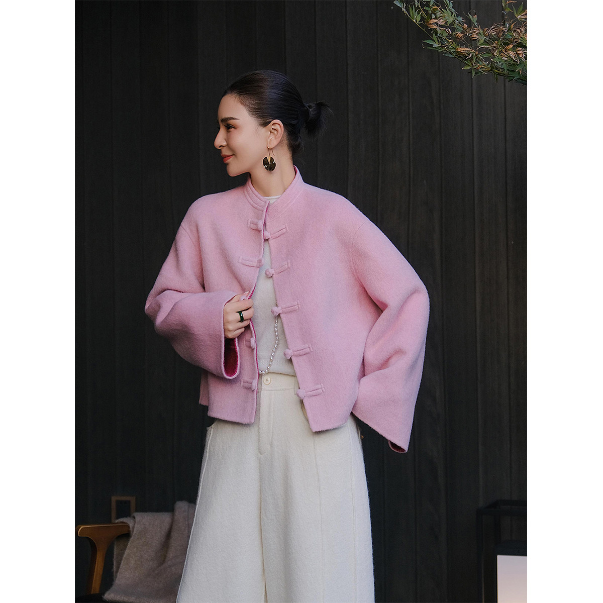 麻霖桑蚕丝绵羊毛双色双面呢新中式休闲保暖桃花粉短款大衣外套,女装/女士精品,毛呢外套,淘宝优惠券,粉丝福利购,淘宝优惠卷