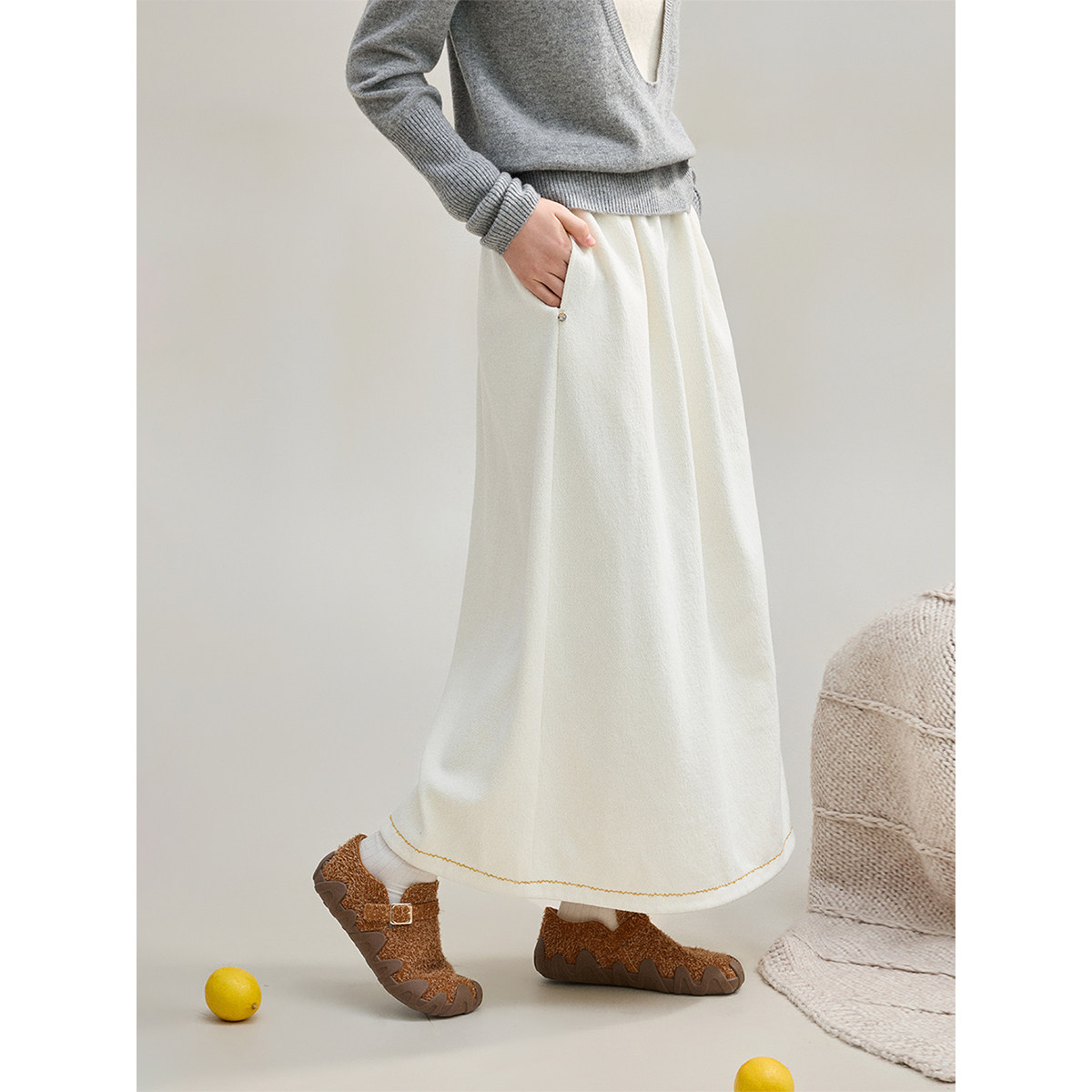 麻霖秋冬新品绵羊毛桑蚕丝混纺亲肤舒适可水洗松紧腰小A摆半身裙,女装/女士精品,半身裙,淘宝优惠券,粉丝福利购,淘宝优惠卷