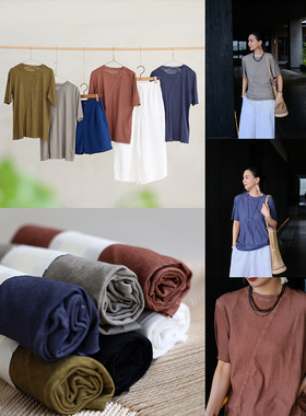 麻霖原创设计干爽亲肤60支强捻棉成衣炒色做旧复古圆领短袖T恤