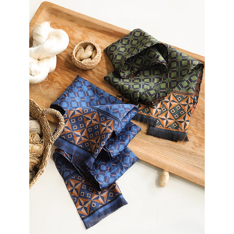 麻霖几何纹样桑蚕丝草木染丝巾