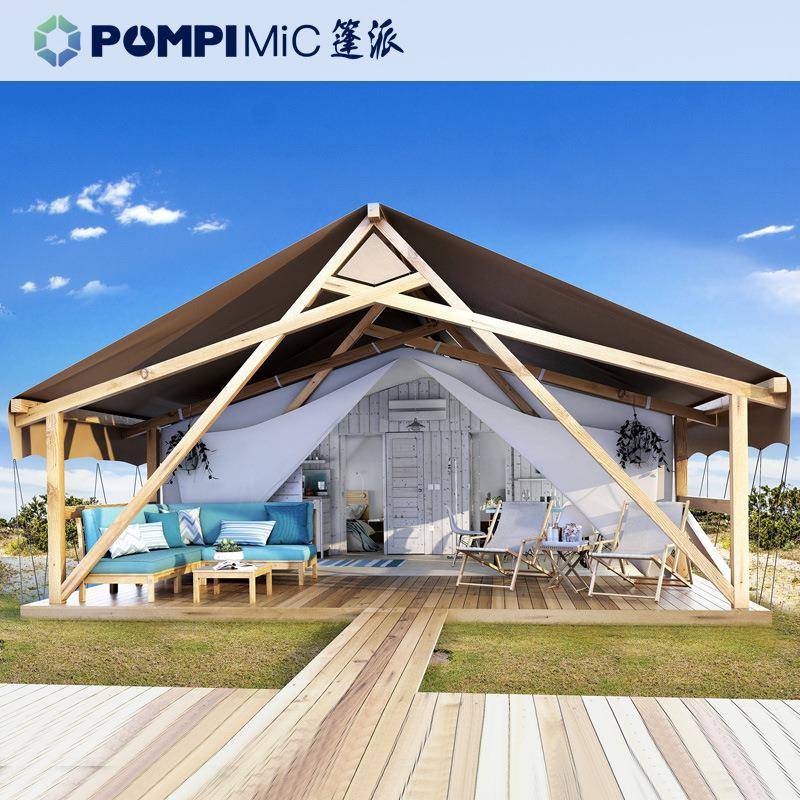 乡村振兴文旅营地屋脊帐篷屋户外露营复古木结构帐篷民宿帐篷