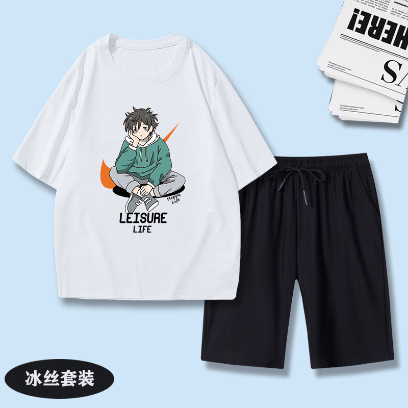 男童速干套装夏季中大童冰丝短袖五分裤运动服宽松透气儿童两件套
