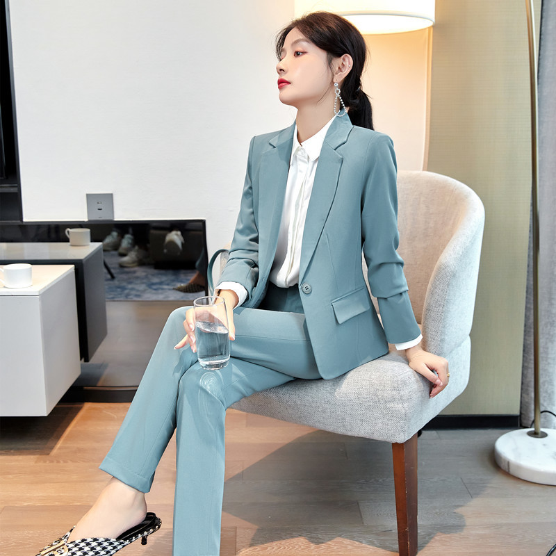 春季时尚西装套装女职场修身显瘦气质工作服白色职业套装女士