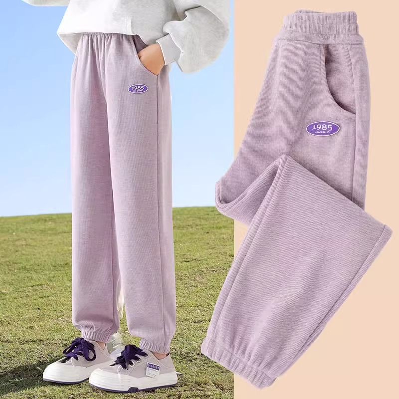 女童裤子2025秋冬新款儿童冬装休闲运动裤女孩秋冬加绒卫裤中大童