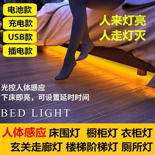 抖音同款感应插电220v床底衣柜灯