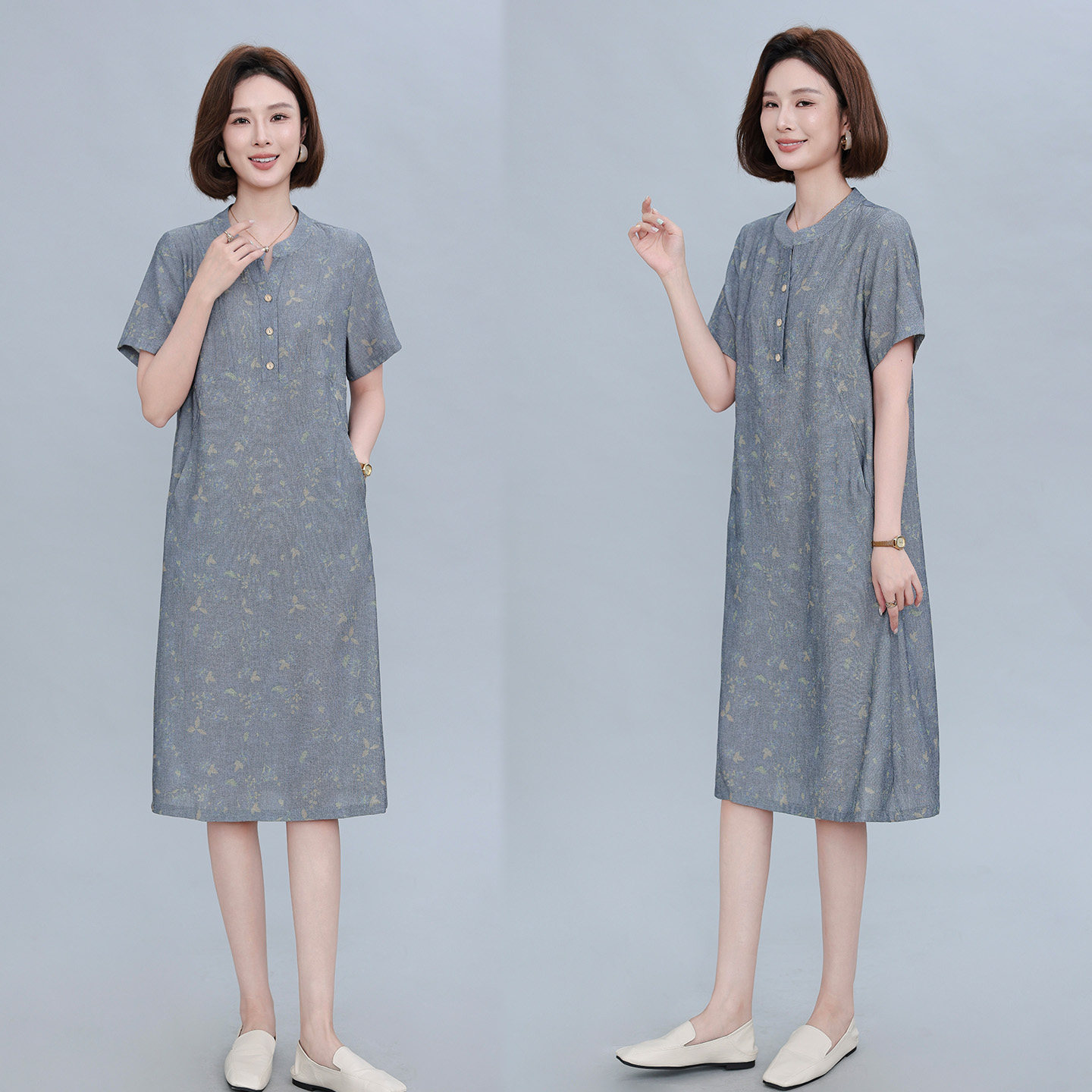 亚麻连衣裙女2026新款中老年女装