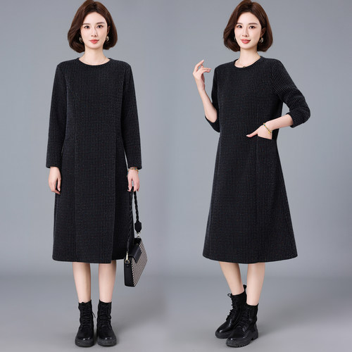 秋冬针织毛呢洋气加绒加厚连衣裙