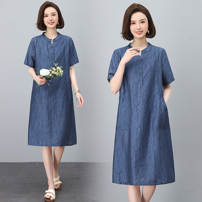 中年妈妈洋气小个子天丝连衣裙女