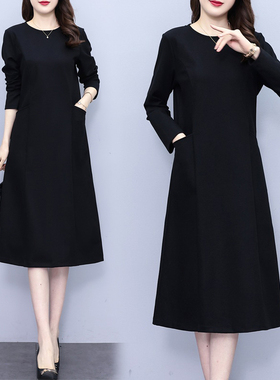 黑色长袖毛呢连衣裙女秋冬今年流行爆款中年妈妈气质中老年打底裙