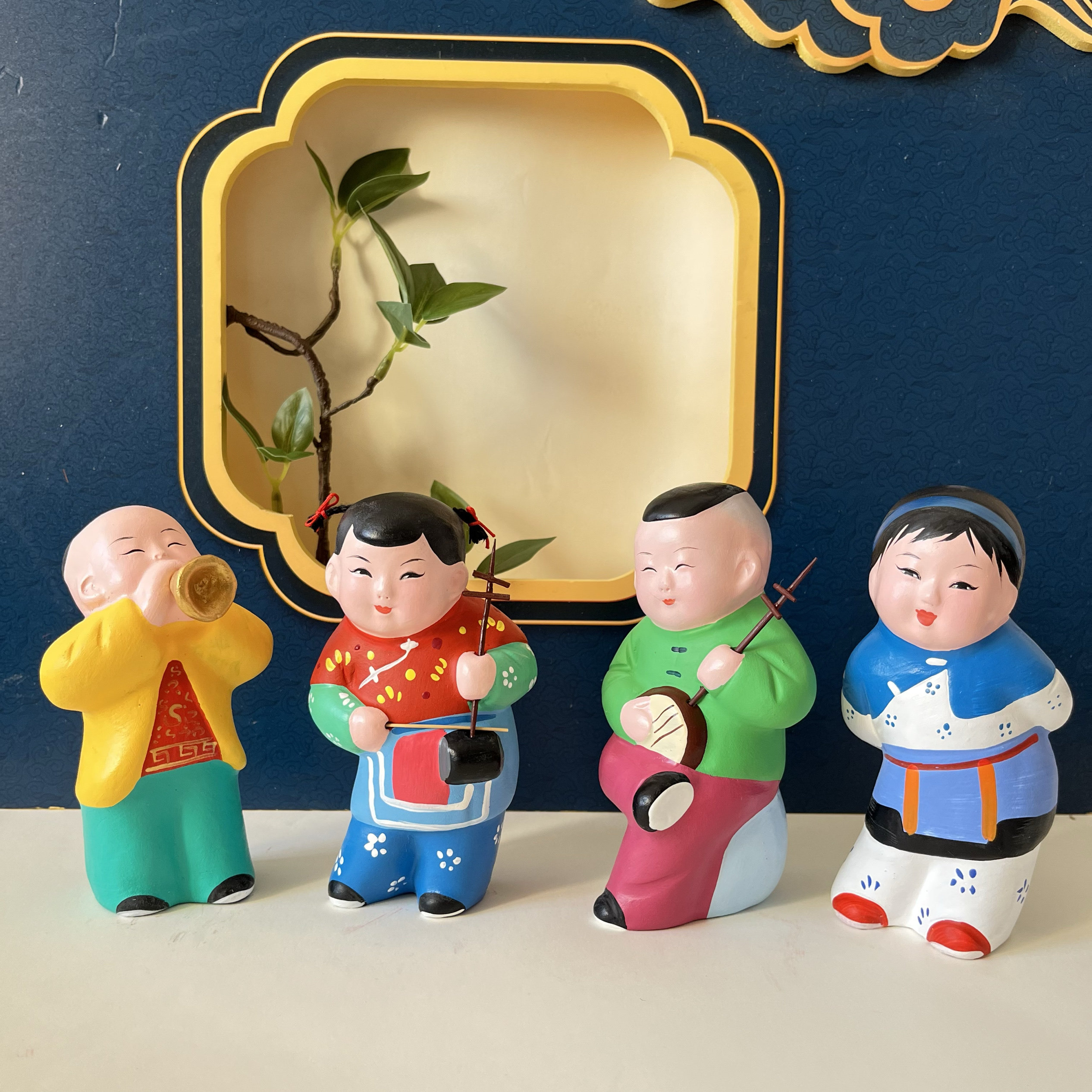 吹拉弹唱 泥人张泥塑天津非遗手工艺品桌面摆件小泥娃娃特色礼品