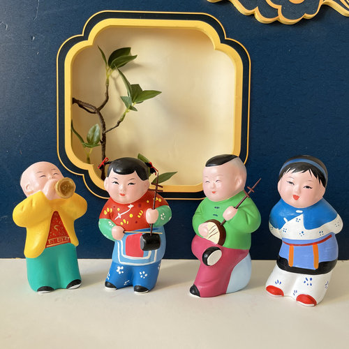 吹拉弹唱 泥人张泥塑天津非遗手工艺品桌面摆件小泥娃娃特色礼品
