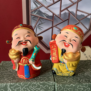 财神爷摆件手工泥塑泥人张手办摆件 八方来财