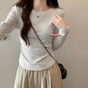 竖拉链打底母乳上衣 设计感抽褶短款 哺乳衣正肩长袖 喂奶T恤春秋季